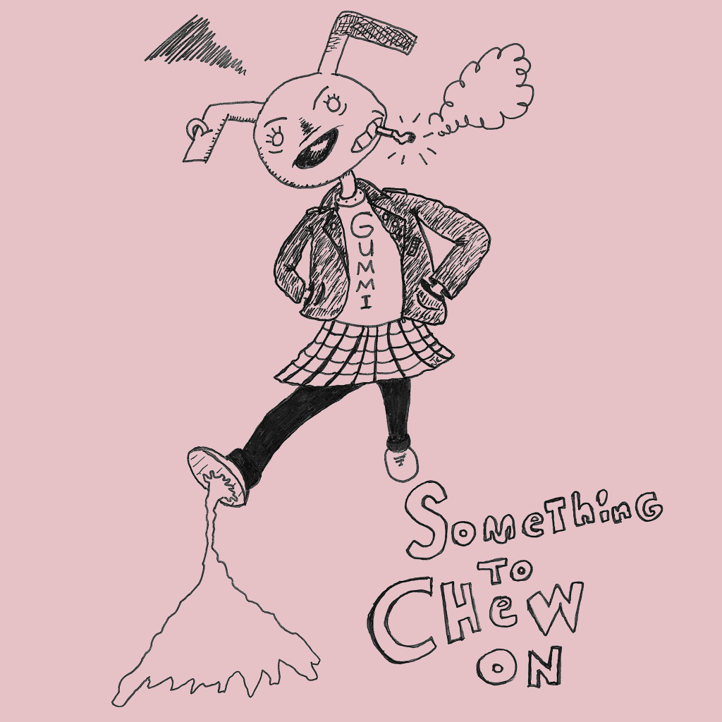 Cover of Something to Chew on featuring punk dog woman stepping in gum