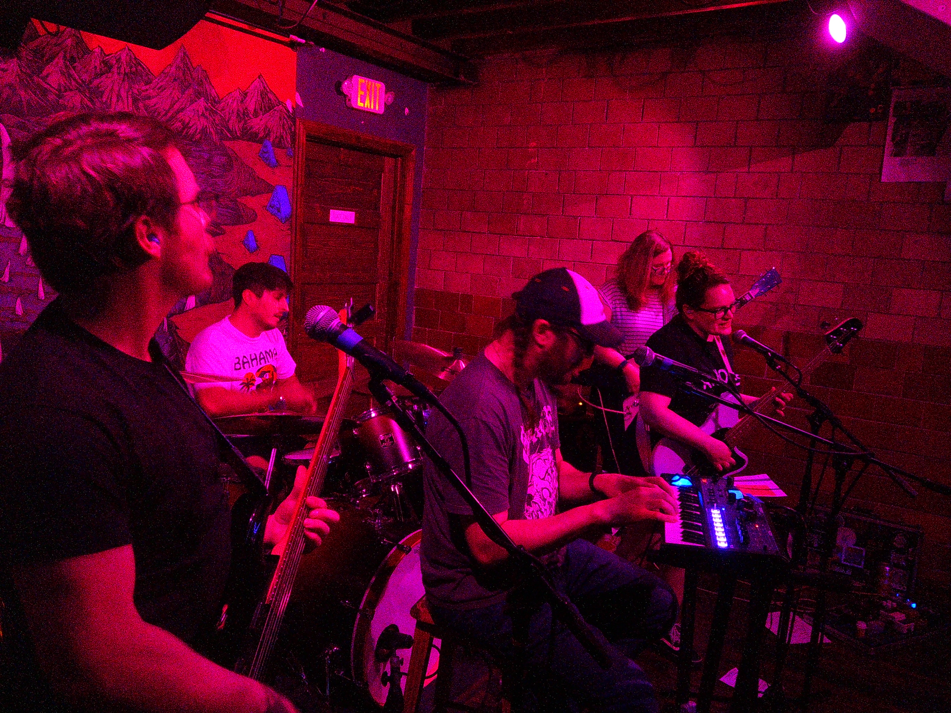 David on Guitar, Ray on Keys, Adam on drums, Haley on bass, and Lindsay on guitar