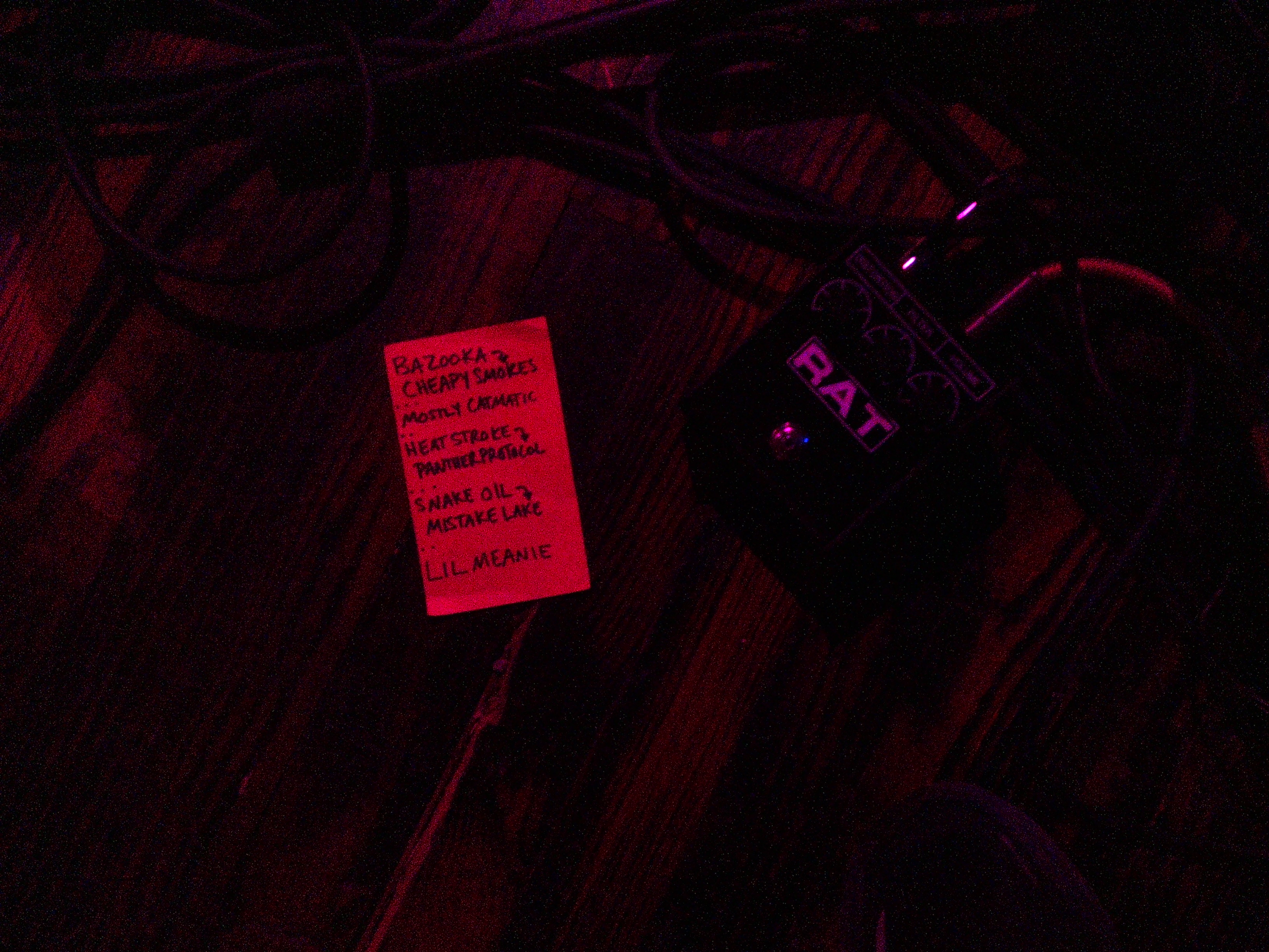 Setlist sitting on the floor of the Sinkhole